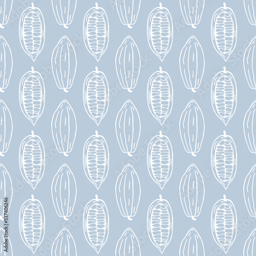 Hand drawn cocoa beans seamless pattern