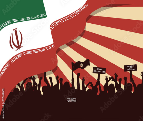 Freedom for iranian women poster illustration. Banner for protest in iran