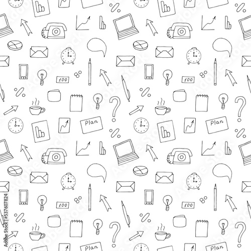 Business planning seamless pattern vector illustration, hand drawing doodles
