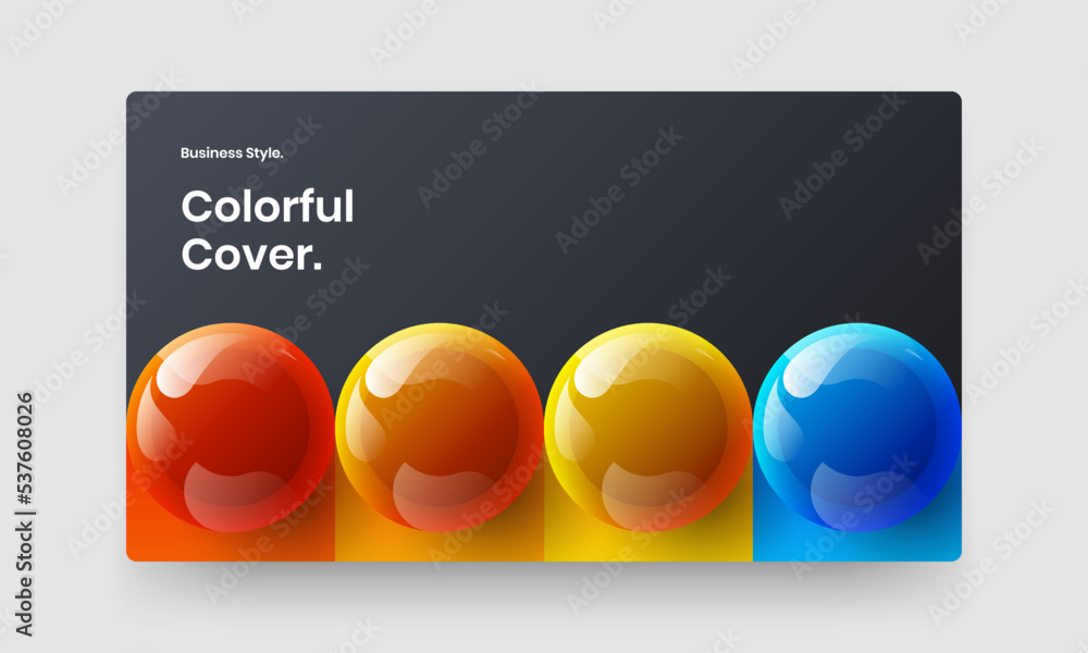 Minimalistic front page design vector layout. Isolated 3D balls horizontal cover concept.