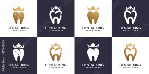 Dental logo design collection with crown icon and modern concept Premium Vector