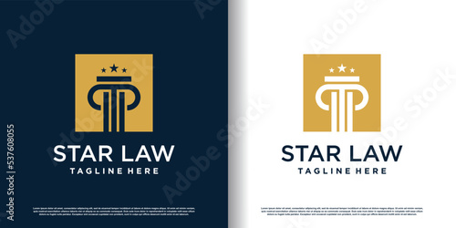Justice law logo design template with star element and creative concept Premium Vector