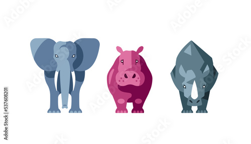 african giants - elephant hippo rhino - flat design