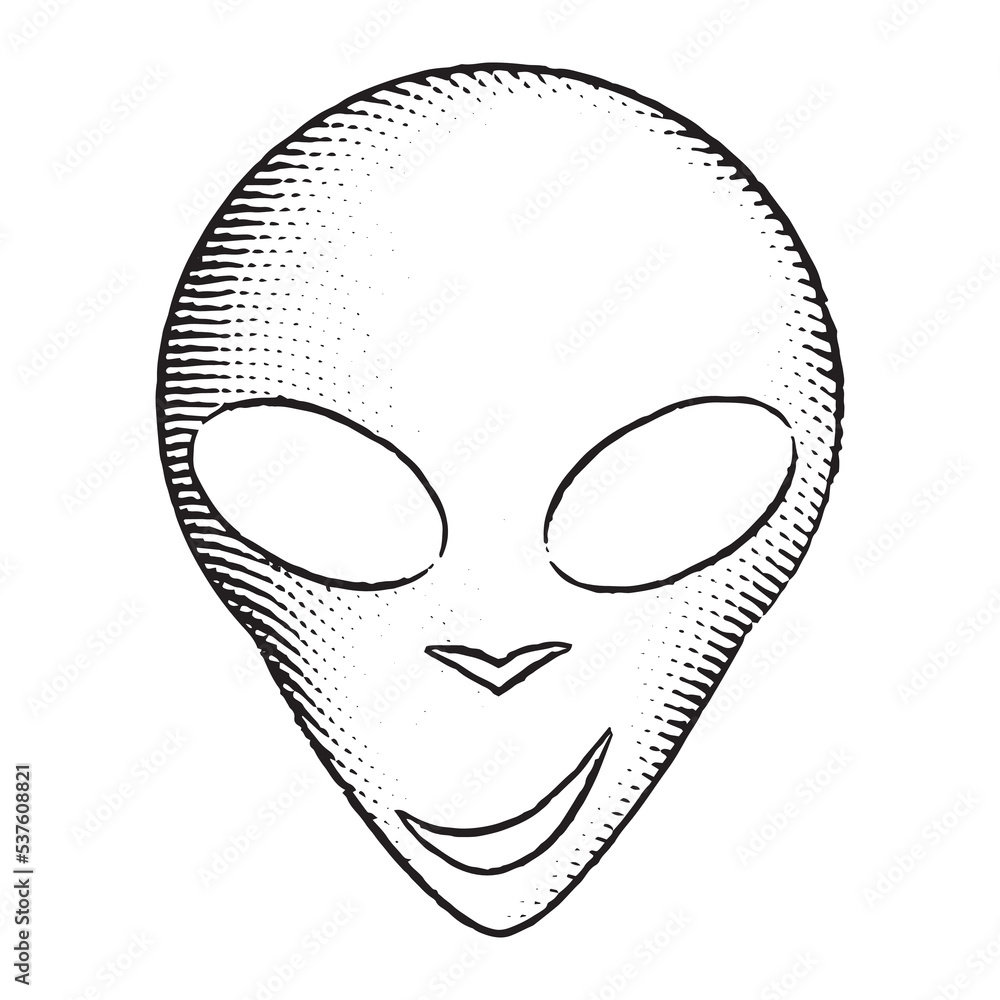 Scratchboard Engraved Icon of Alien Face