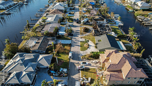 aerial view of damaged homes after hurricane ian