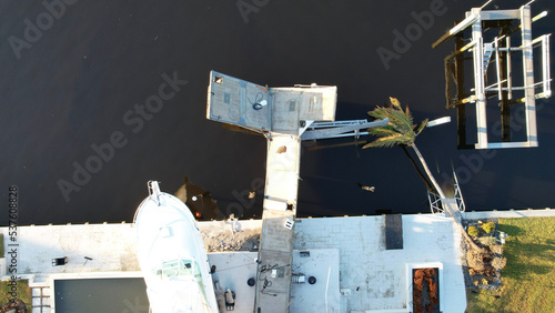 aerial view of damaged property after hurricane ian