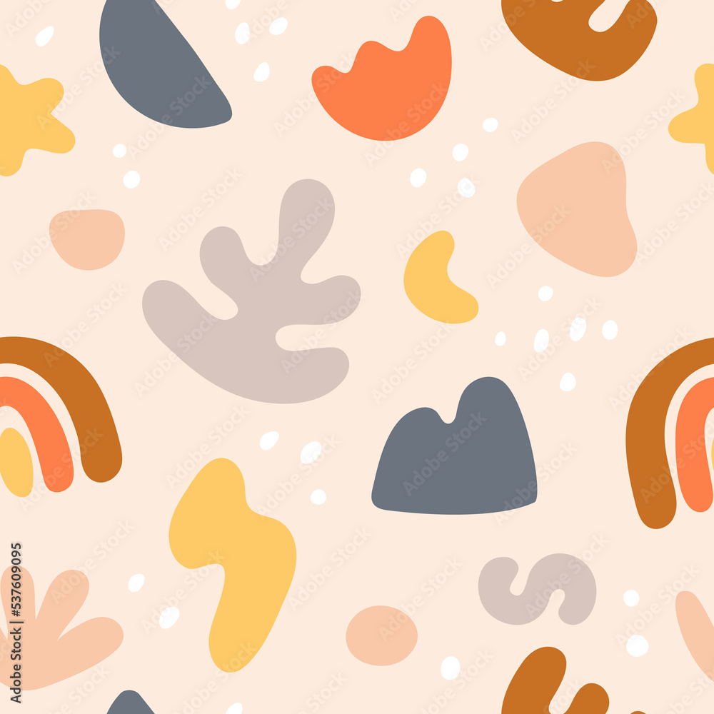 Trendy seamless pattern with abstract shapes. Modern trendy bright background. Trendy geometric doodle shapes, drops. Trendy seamless pattern with abstract shapes. Modern trendy bright background. Trendy geometric doodle shapes, drops.