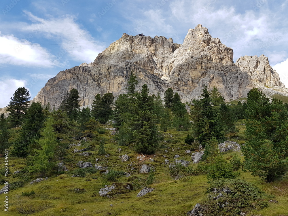 Mountain landscape in the dolomites in Italy. Nature and outdoor concept.