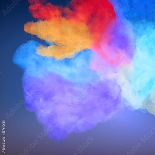 colorful smoke and fireworks display and diffuse in dark background. 3d rendering illustration.