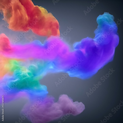 colorful smoke and fireworks display and diffuse in dark background. 3d rendering illustration. © xxxstudio