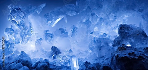 blue ice rocks scattered scene background. cool by ice.