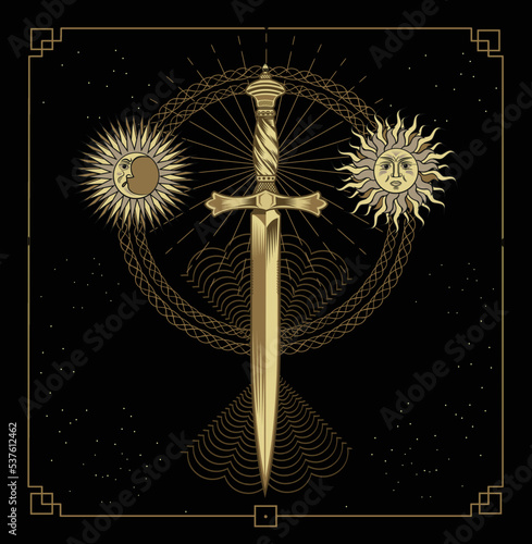 Esoteric and spiritualist Dagger. Astrologer or tattoo