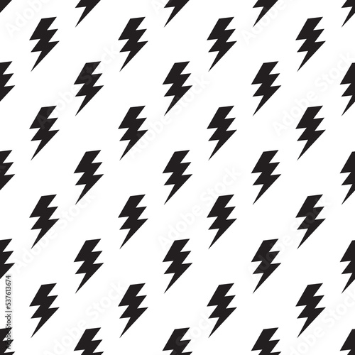 Vector cartoon seamless pattern with flash lightning print. Abstract repeatable thunderbolt background. Black and white endless design.