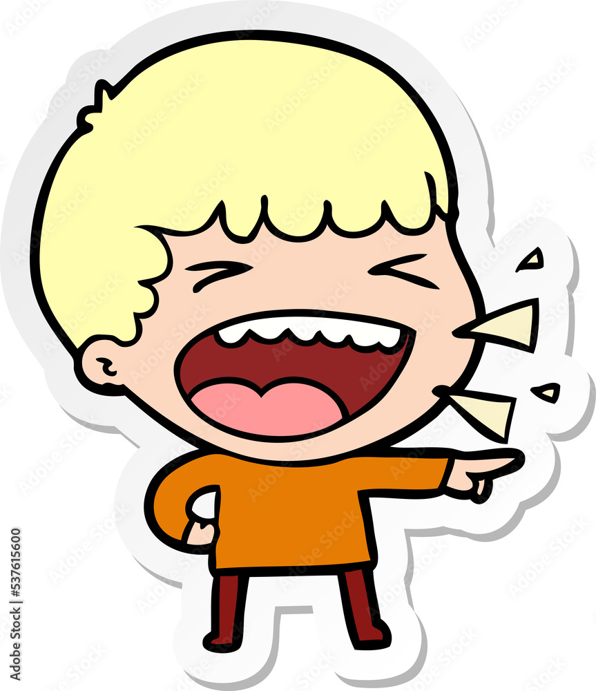 sticker of a cartoon laughing man