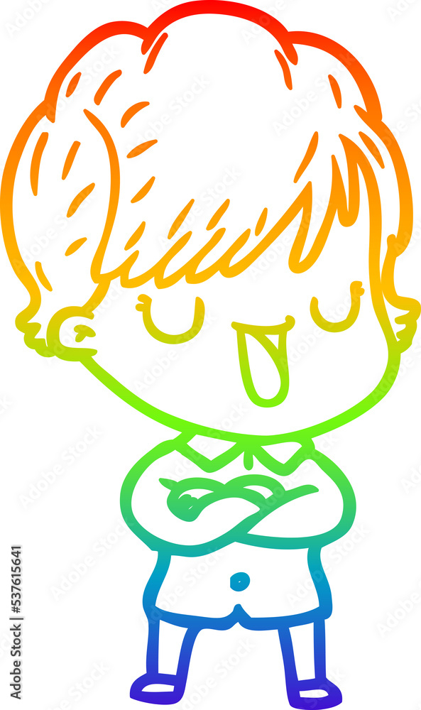 Fototapeta premium rainbow gradient line drawing of a cartoon woman talking