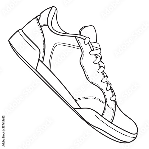 Hand drawn sneakers, gym shoes. Classic vintage style. Detailed and realistic Side view. Vector doodle illustration.