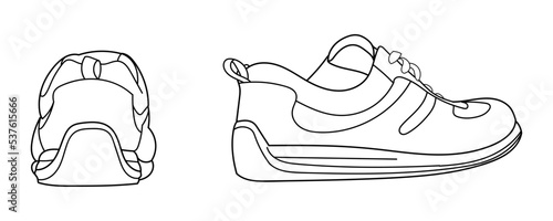 vector hand drawing illustration with classic sport shoes, casual sneakers, gym shoes, rear and side view. Doodle illustration