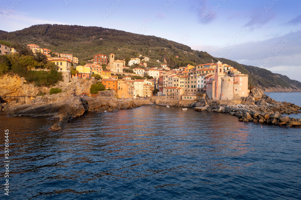 Fototapeta premium Aerial view of the Ligurian village of Tellaro