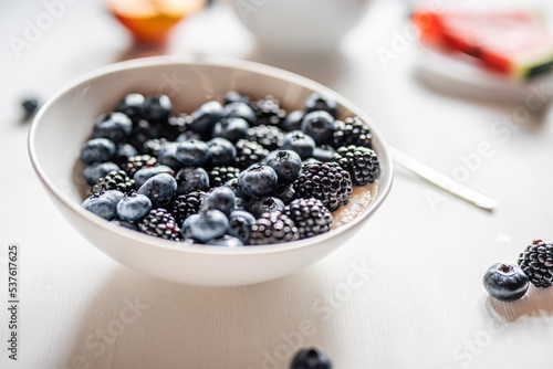 summer fruit breakfast bowl porridge healthy breakfast diet food 