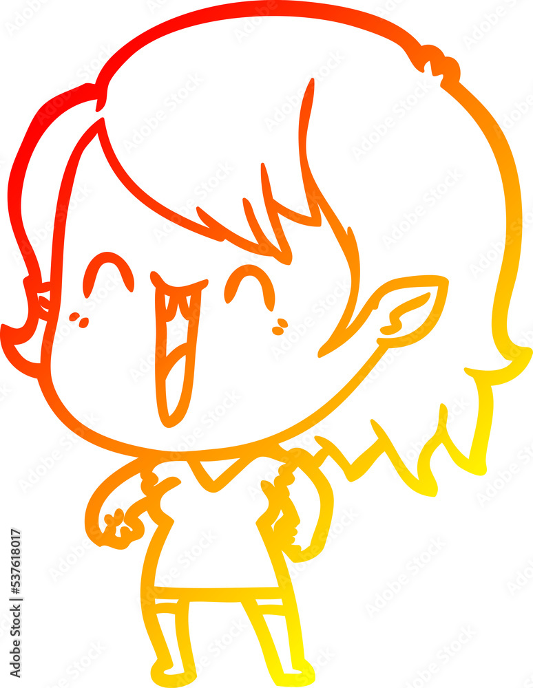 warm gradient line drawing of a cute cartoon happy vampire girl warm gradient line drawing of a cute cartoon happy vampire girl