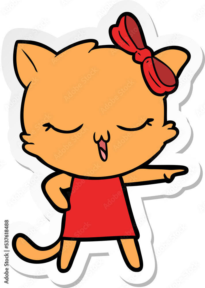 sticker of a cartoon cat with bow on head sticker of a cartoon cat with bow on head