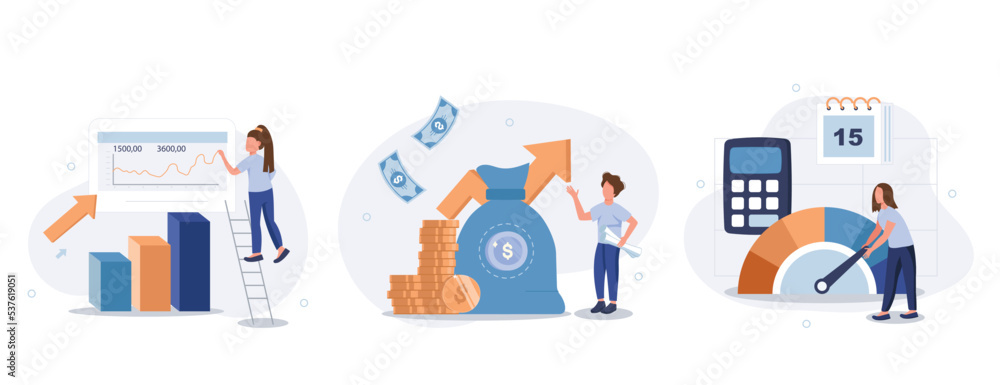 Vetor de Cost optimization concept set. Idea of financial and marketing ...