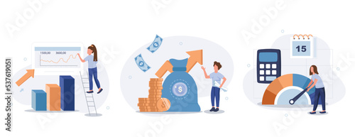 Cost optimization concept set. Idea of financial and marketing strategy. Cost and income balance. Spending and cost reduction, while maximizing business value. Isolated flat illustration vector © makyzz