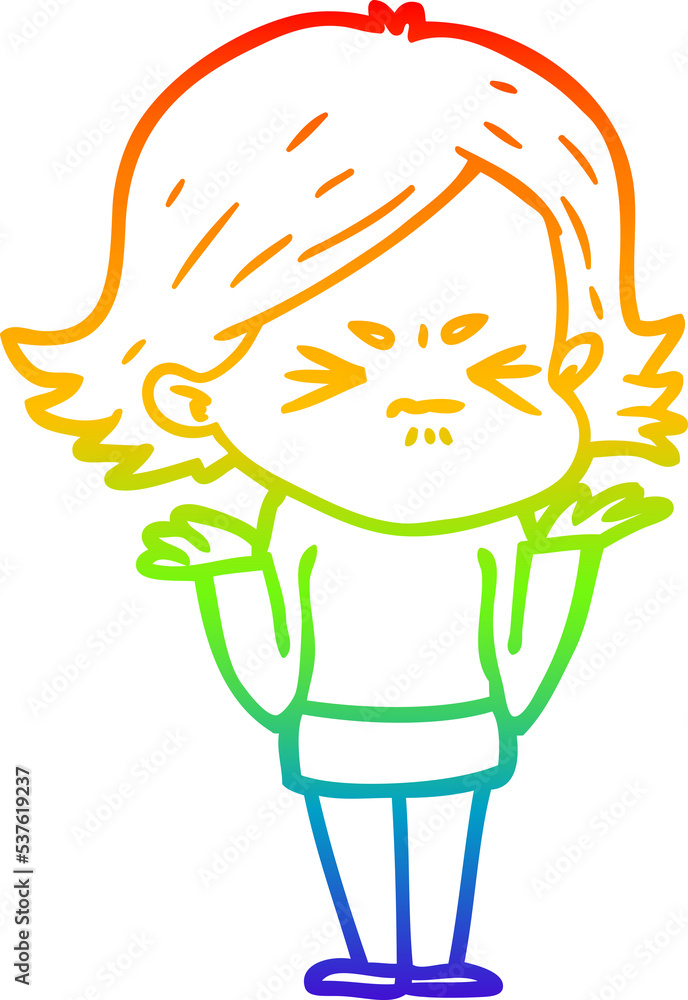 rainbow gradient line drawing of a cartoon angry woman rainbow gradient line drawing of a cartoon angry woman