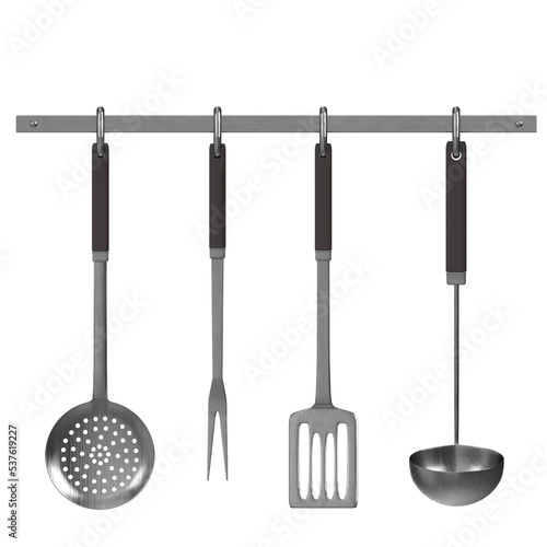 Quadro su tela 3d rendering illustration of a rack of kitchen tools
