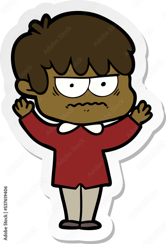 sticker of a annoyed cartoon boy sticker of a annoyed cartoon boy