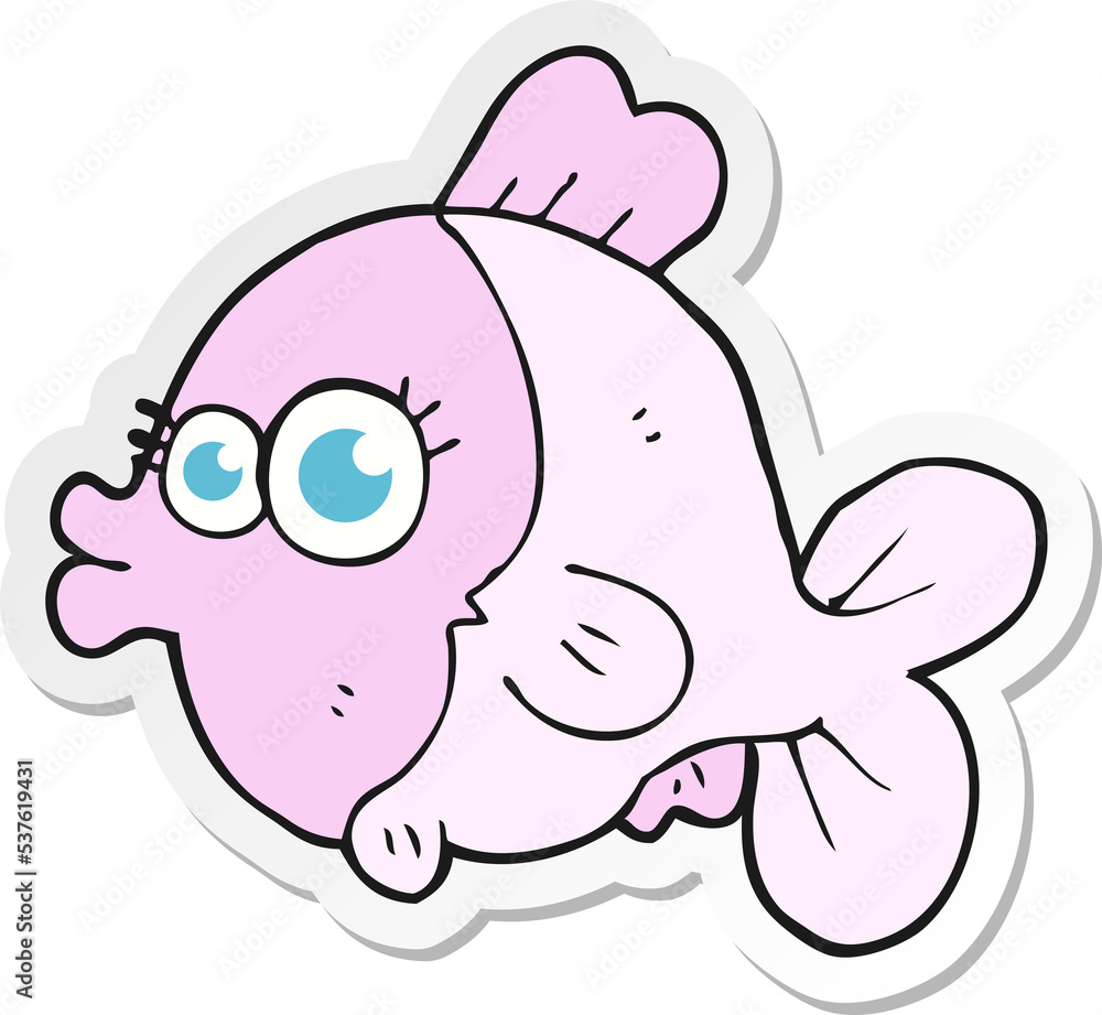 sticker of a funny cartoon fish with big pretty eyes sticker of a funny cartoon fish with big pretty eyes