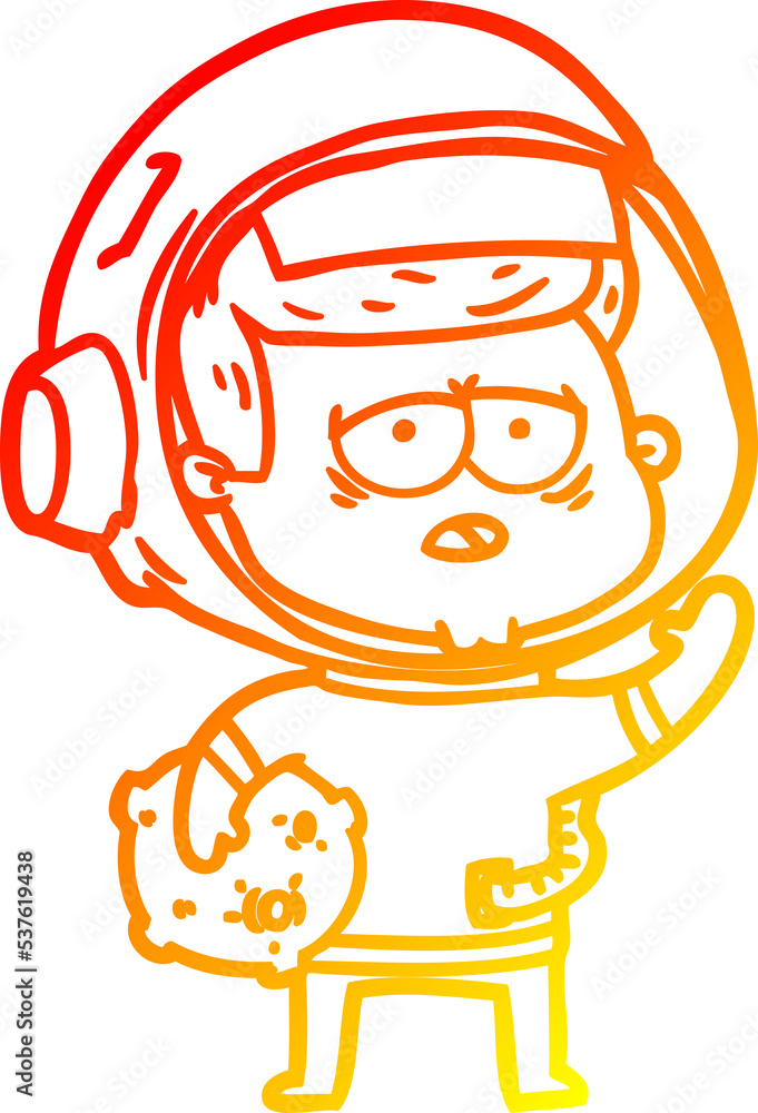 warm gradient line drawing of a cartoon tired astronaut warm gradient line drawing of a cartoon tired astronaut