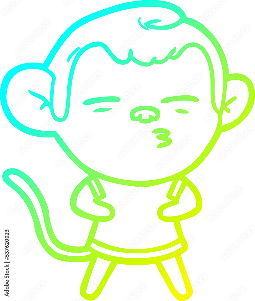 cold gradient line drawing of a cartoon suspicious monkey cold gradient line drawing of a cartoon suspicious monkey