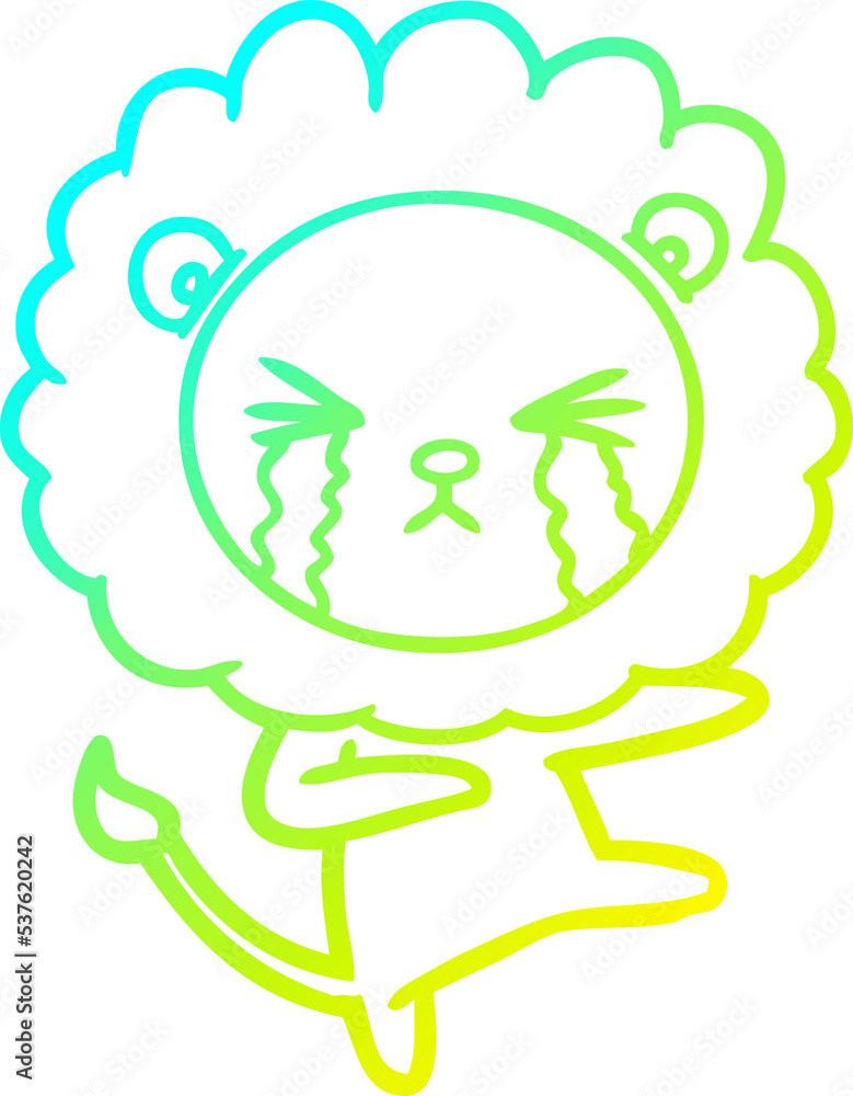cold gradient line drawing of a cartoon crying lion cold gradient line drawing of a cartoon crying lion