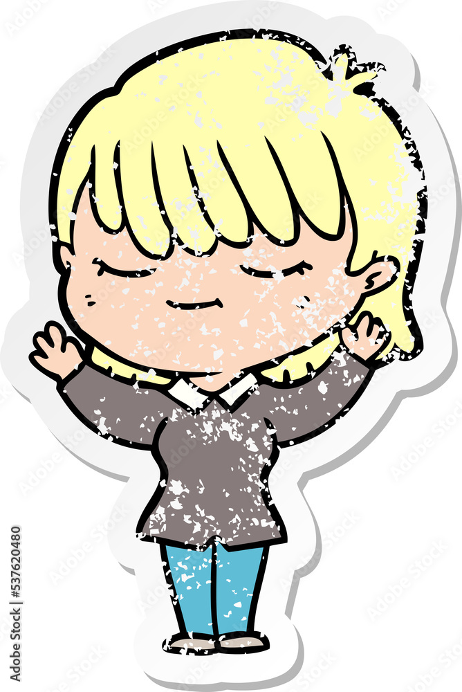 distressed sticker of a cartoon woman distressed sticker of a cartoon woman