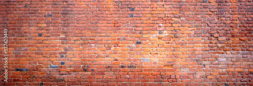 Mur z czerwonej cegły, zdjęcie w układzie panoramicznym, panorama, tekstura