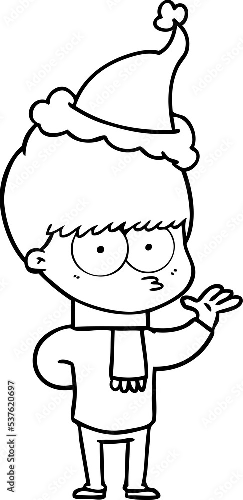 nervous hand drawn line drawing of a boy wearing santa hat nervous hand drawn line drawing of a boy wearing santa hat