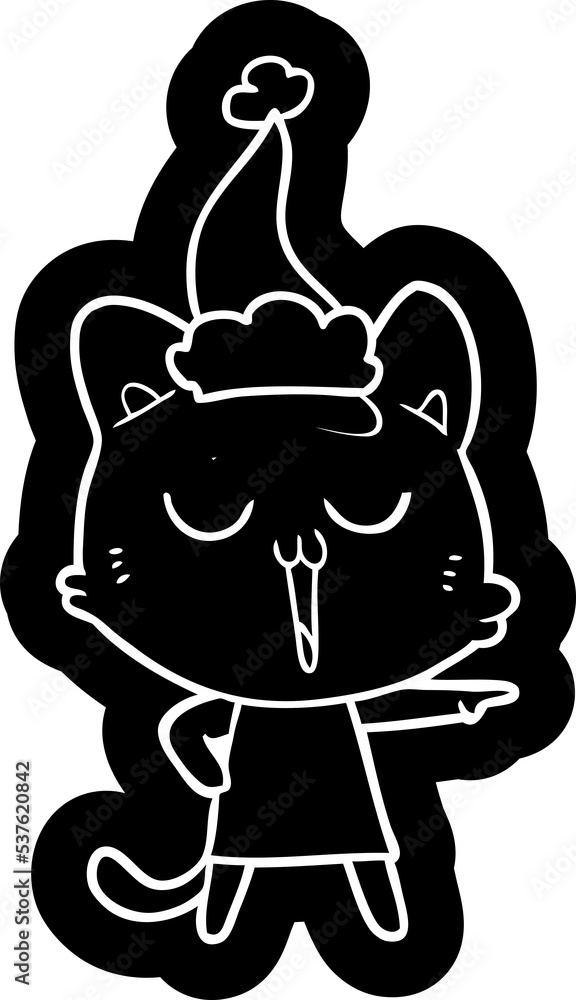 quirky cartoon icon of a cat singing wearing santa hat quirky cartoon icon of a cat singing wearing santa hat