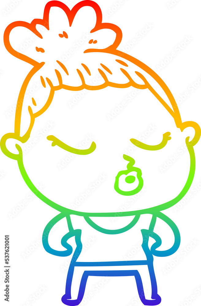 rainbow gradient line drawing of a cartoon calm woman rainbow gradient line drawing of a cartoon calm woman