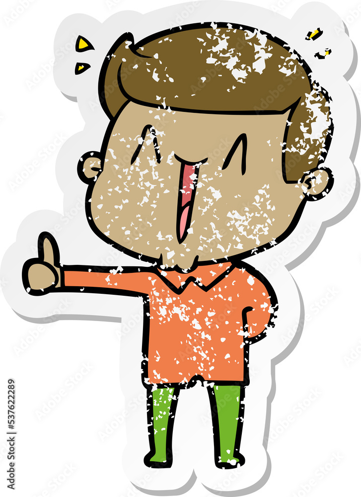 distressed sticker of a cartoon happy man distressed sticker of a cartoon happy man