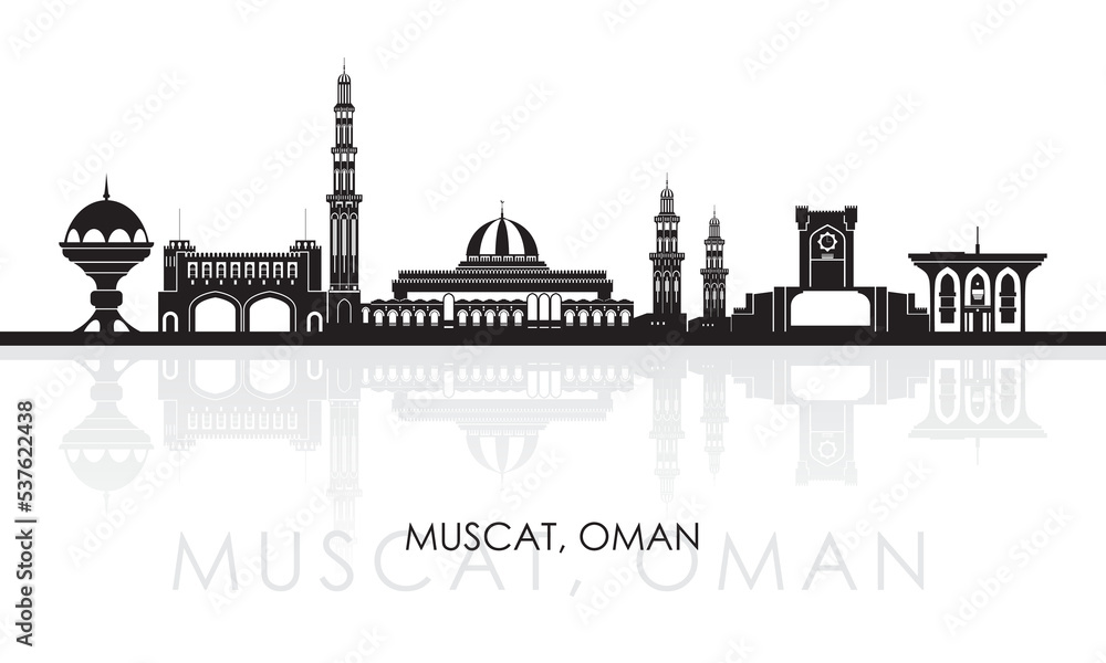 Silhouette Skyline panorama of city of Muscat, Oman - vector illustration