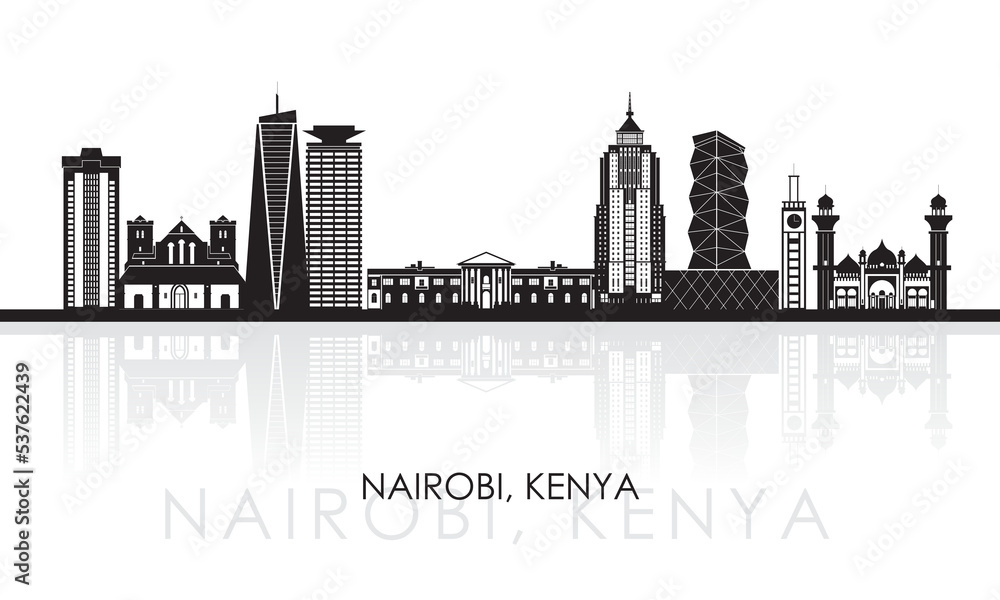 Silhouette Skyline panorama of city of Nairobi, Kenya - vector illustration