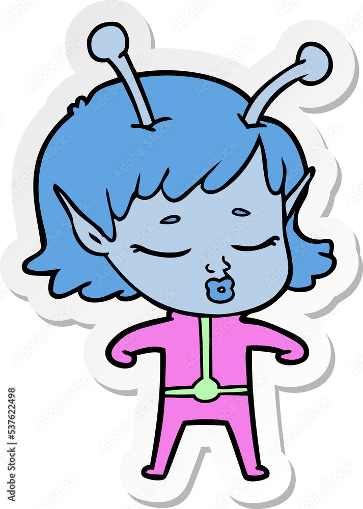 sticker of a cartoon alien girl sticker of a cartoon alien girl
