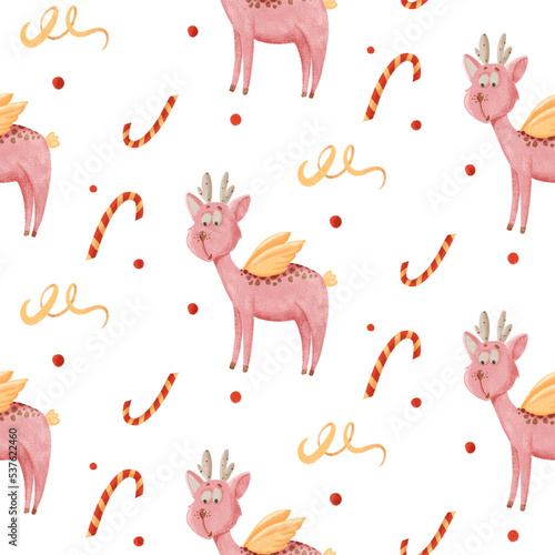 Illustration Seamless Pattern Christmas Tiger Cat Deer Holiday New Year © Nadi