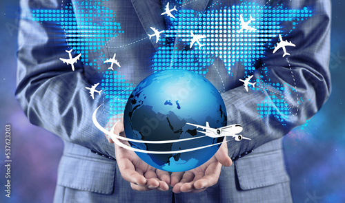 Businessman in air travel concept