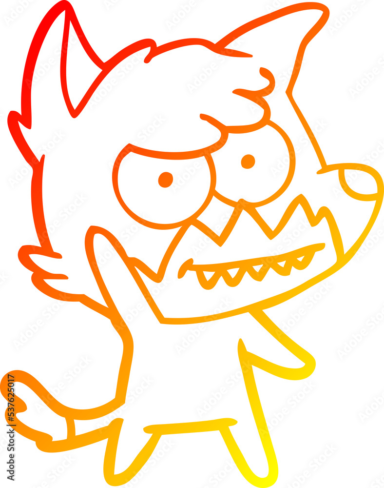 warm gradient line drawing of a cartoon grinning fox warm gradient line drawing of a cartoon grinning fox