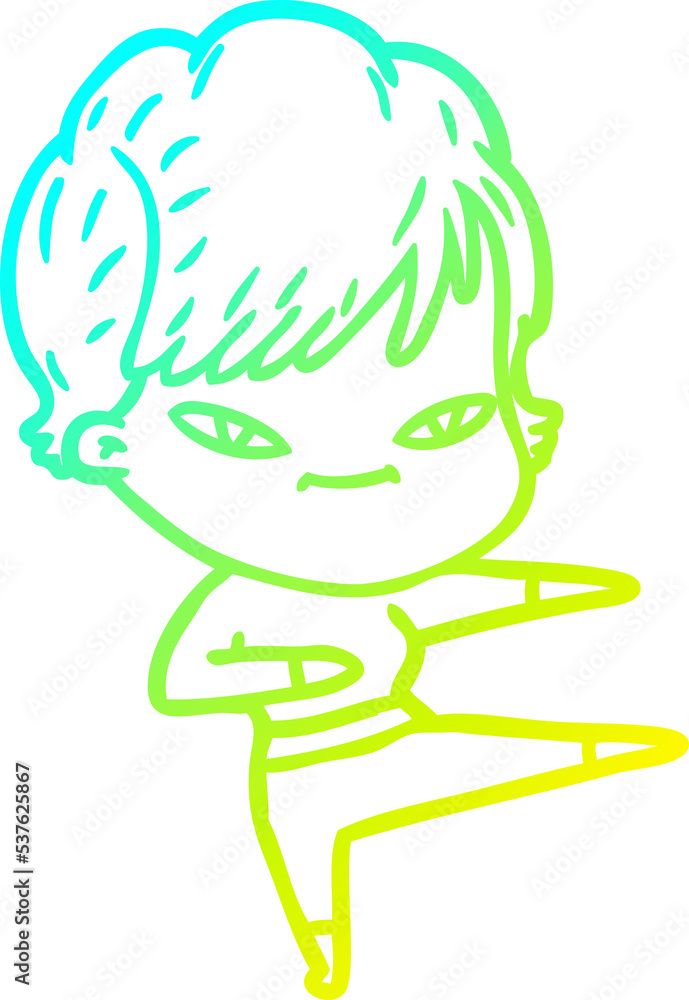 cold gradient line drawing of a cartoon happy woman cold gradient line drawing of a cartoon happy woman
