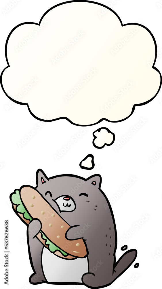 cartoon cat with sandwich with thought bubble in smooth gradient style cartoon cat with sandwich with thought bubble in smooth gradient style