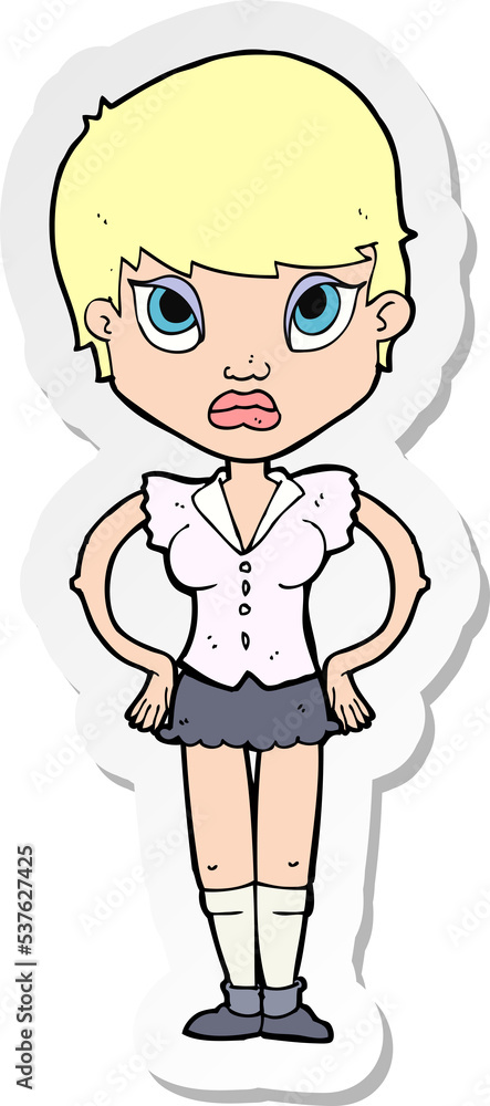sticker of a cartoon annoyed girl sticker of a cartoon annoyed girl
