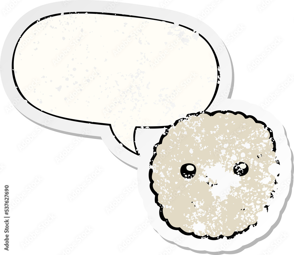 cartoon biscuit with speech bubble distressed distressed old sticker cartoon biscuit with speech bubble distressed distressed old sticker